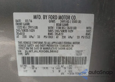 2016 Lincoln Mkx Reserve from USA, damaged, VIN 2LMTJ6LRXGBL58562